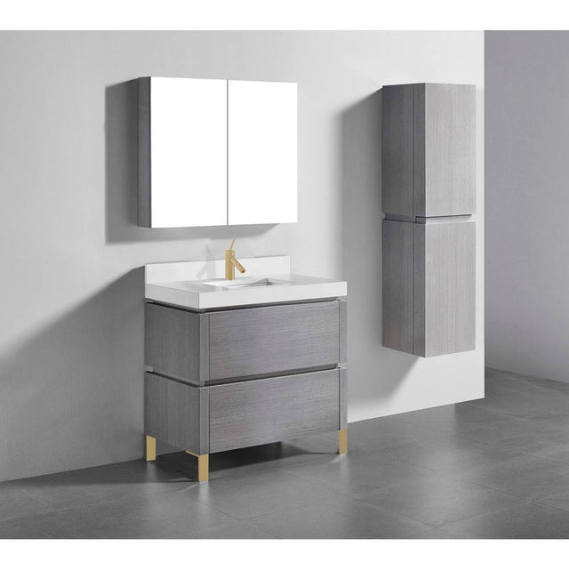 Madeli - Madeli Metro 36'' Free Standing Vanity in Ash Grey Finish/HW: Satin Brass(SB) - Ash Gray With Satin Brass
