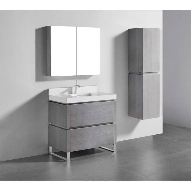 Madeli - Madeli Metro 36'' Free Standing Vanity in Ash Grey/HW: Polished Nickel(PN) - Ash Gray With Polished Nickel