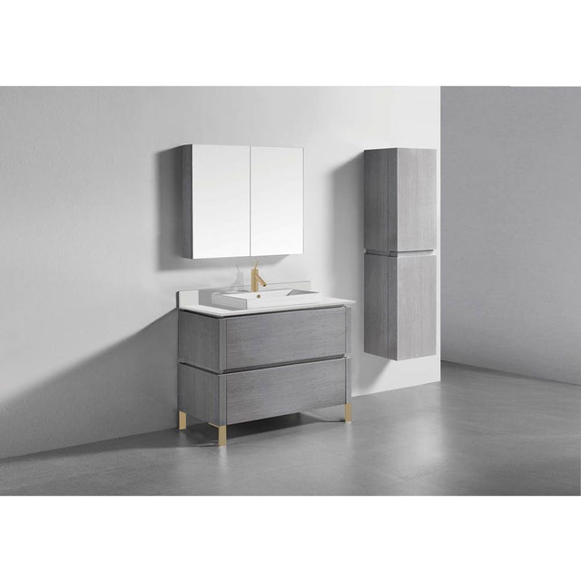 Madeli - Madeli Metro 42'' Free Standing Vanity in Ash Grey/HW: Satin Brass(SB) - Ash Gray With Satin Brass