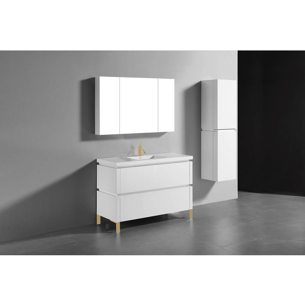 Madeli - Madeli Metro 48C'' Free Standing Vanity in White/HW: Satin Brass(SB) - White With Satin Brass