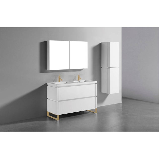 Madeli - Madeli Metro 48D'' Free Standing Vanity in White/HW: Satin Brass(SB) - White With Satin Brass