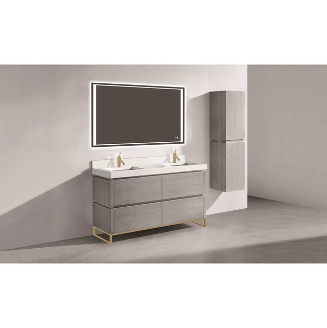 Madeli - Madeli Metro 60D'' Free Standing Vanity in Ash Grey/HW: Satin Brass(SB) - Ash Gray With Satin Brass