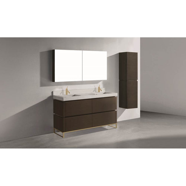 Madeli - Madeli Metro 60D'' Free Standing Vanity in Walnut/HW: Polished Nickel(PN) - Walnut With Polished Nickel