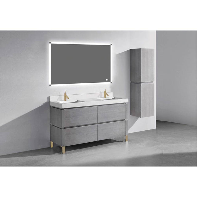 Madeli - Madeli Metro 60D'' Free Standing Vanity in Ash Grey/HW: Satin Brass(SB) - Ash Gray With Satin Brass