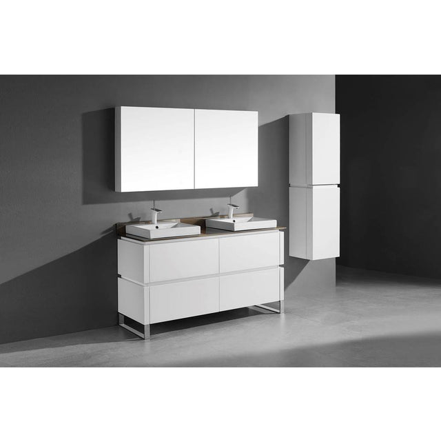 Madeli - Madeli Metro 60D'' Free Standing Vanity in White/HW: Polished Nickel(PN) - White With Polished Nickel