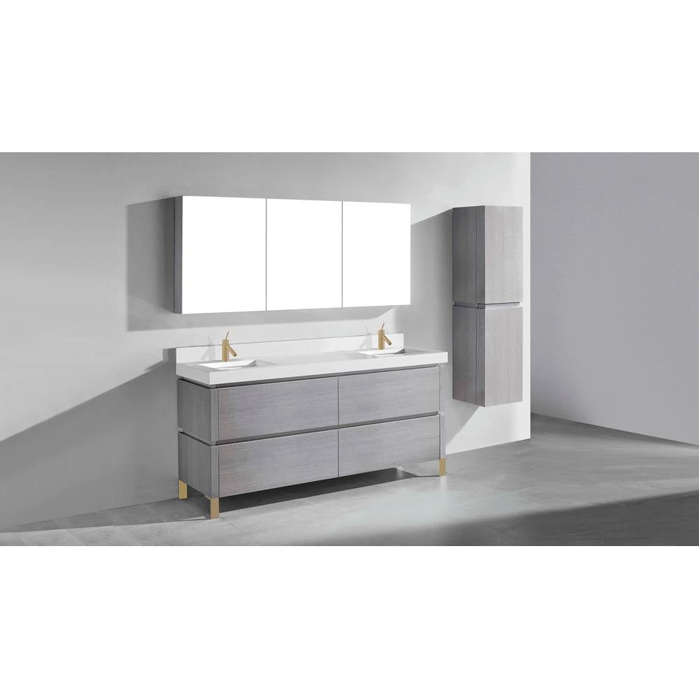 Madeli - Madeli Metro 72'' Free Standing Vanity in Ash Grey/HW: Satin Brass(SB) - Ash Gray With Satin Brass