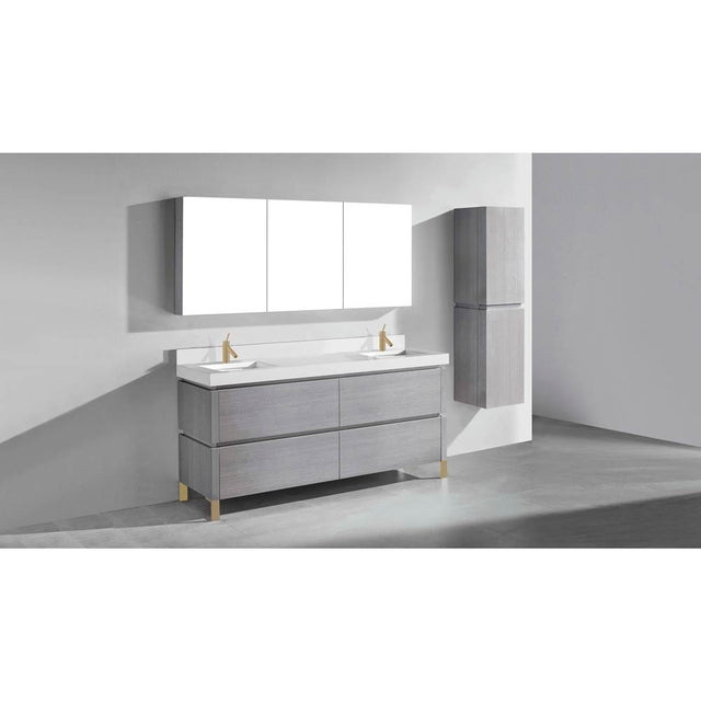 Madeli - Madeli Metro 72'' Free Standing Vanity in Ash Grey/HW: Satin Brass(SB) - Ash Gray With Satin Brass