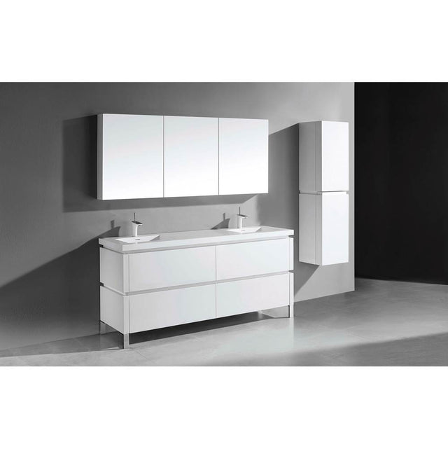 Madeli - Madeli Metro 72'' Free Standing Vanity in White/HW: Brushed Nickel(BN) - White With Brushed Nickel
