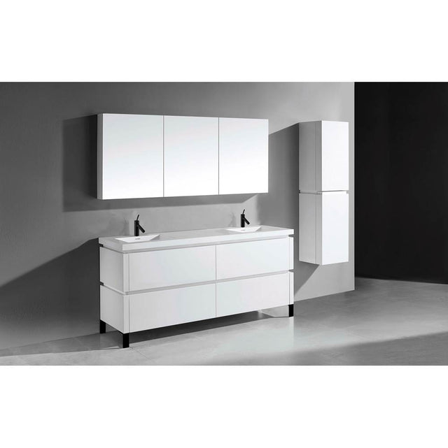 Madeli - Madeli Metro 72'' Free Standing Vanity in White/HW: Matte Black(MB) - White With Matte Black