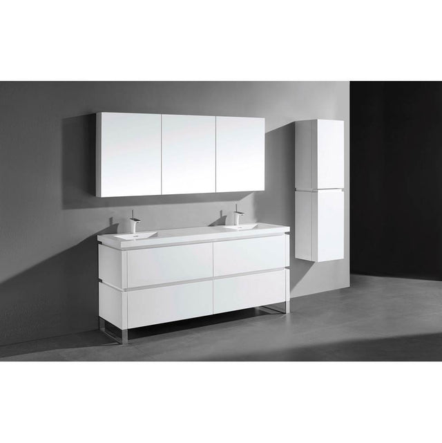 Madeli - Madeli Metro 72'' Free Standing Vanity in White/HW: Brushed Nickel(BN) - White With Brushed Nickel