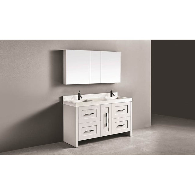 Madeli - Madeli Retro 60D'' Free Standing Vanity White/HW: Satin Brass(SB) - White With Satin Brass
