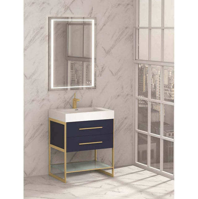 Madeli - Madeli Silhouette 24'' Free Standing Vanity Sapphire/HW: Satin Brass(SB) - Sapphire With Satin Brass