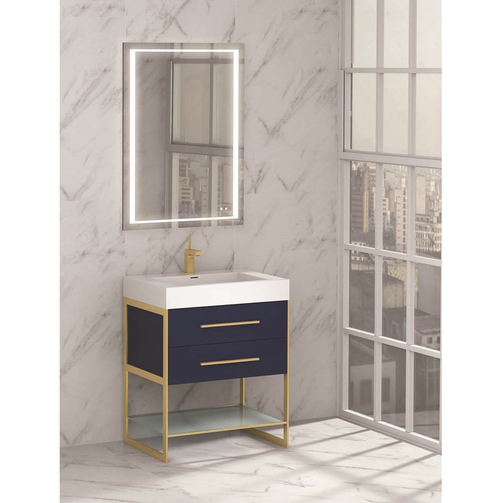 Madeli - Madeli Silhouette 36'' Free Standing Vanity Sapphire/HW: Satin Brass(SB) - Sapphire With Satin Brass