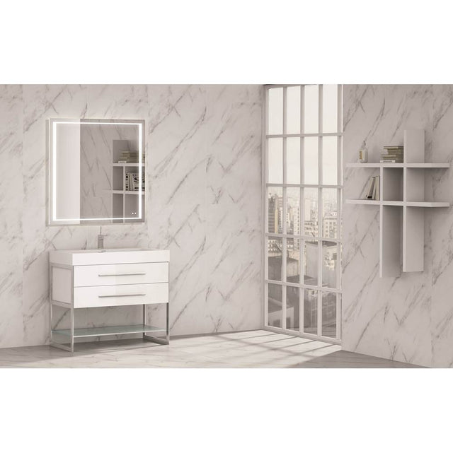 Madeli - Madeli Silhouette 36'' Free Standing Vanity White/HW: Polished Chrome(PC) - White With Polished Chrome