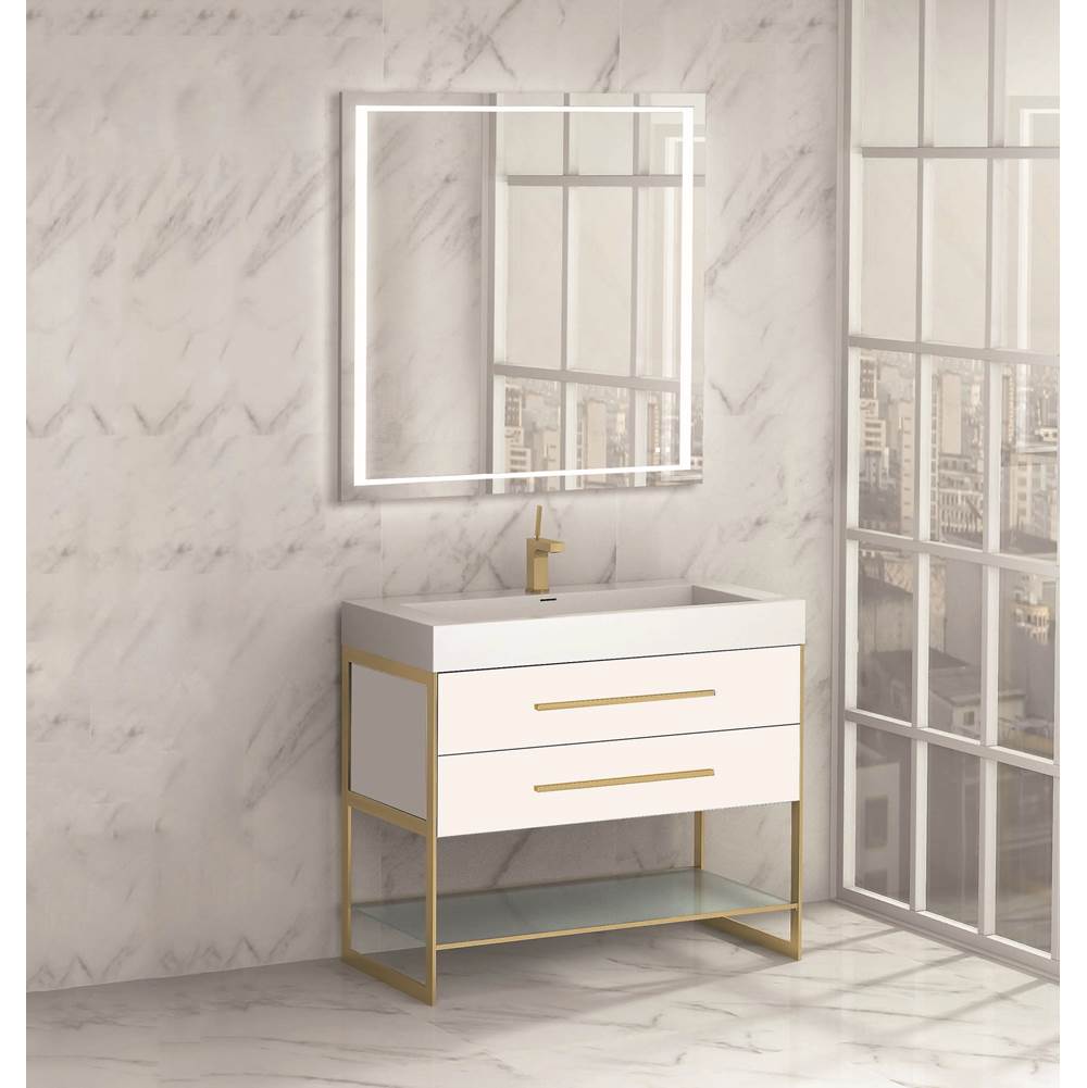 Madeli - Madeli Silhouette 36'' Free Standing Vanity White/HW: Satin Brass(SB) - White With Satin Brass