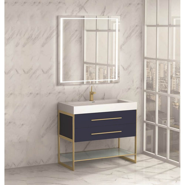 Madeli - Madeli Silhouette 42'' Free Standing Vanity Sapphire/HW: Satin Brass(SB) - Sapphire With Satin Brass