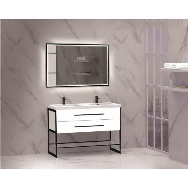 Madeli - Madeli Silhouette 48D'' Free standing Vanity White/HW: Brushed Nickel(BN) - White With Brushed Nickel