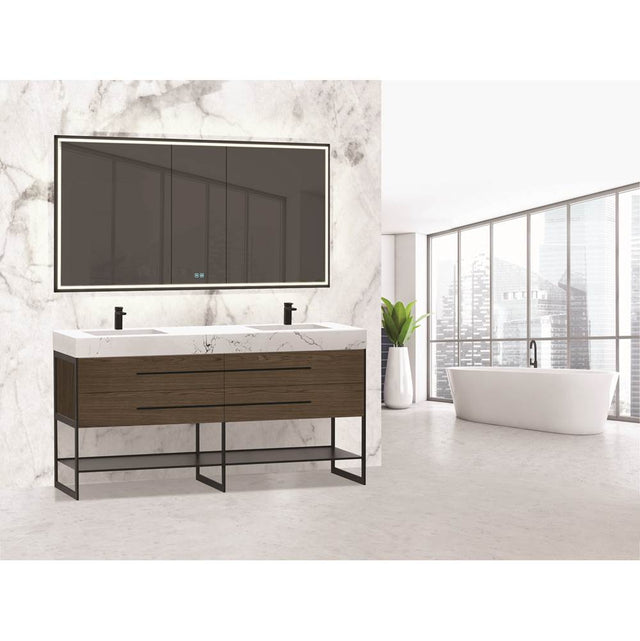 Madeli - Madeli Silhouette 72'' Free standing Vanity Brandy/HW: Brushed Nickel(BN) - Brandy With Brushed Nickel