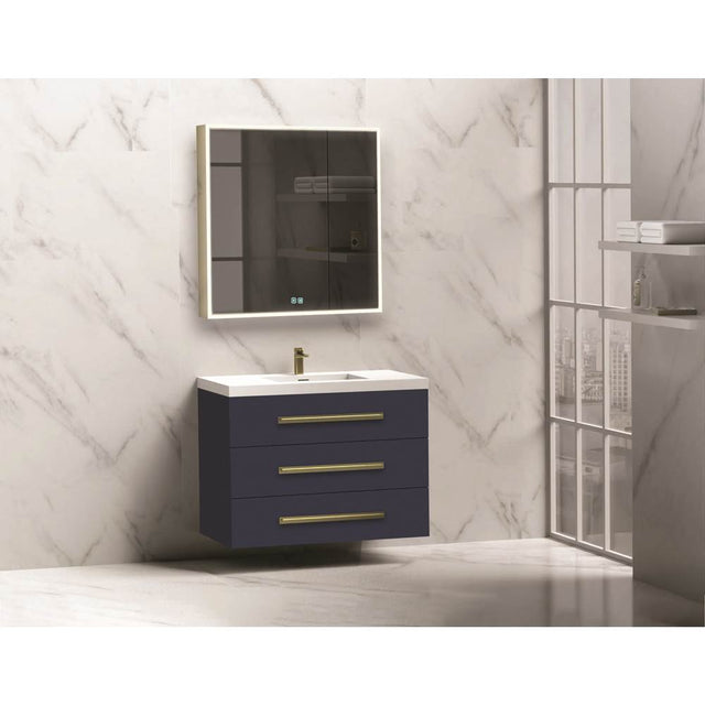 Madeli - Madeli Epic 36'' Wall hung Vanity Cabinet Sapphire Finish/HW: Polished Nickel(PN) - Sapphire With Polished Nickel