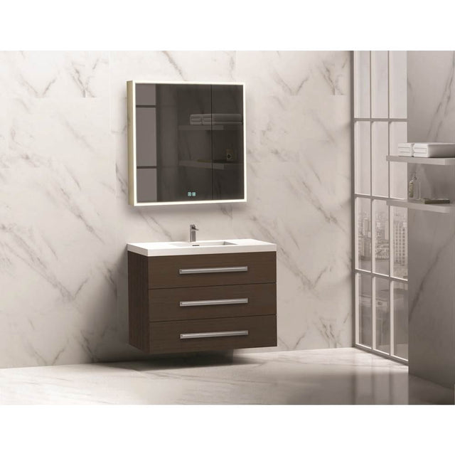 Madeli - Madeli Epic 36'' Wall hung Vanity Cabinet Walnut Finish/HW: Polished Nickel(PN) - Walnut With Polished Nickel