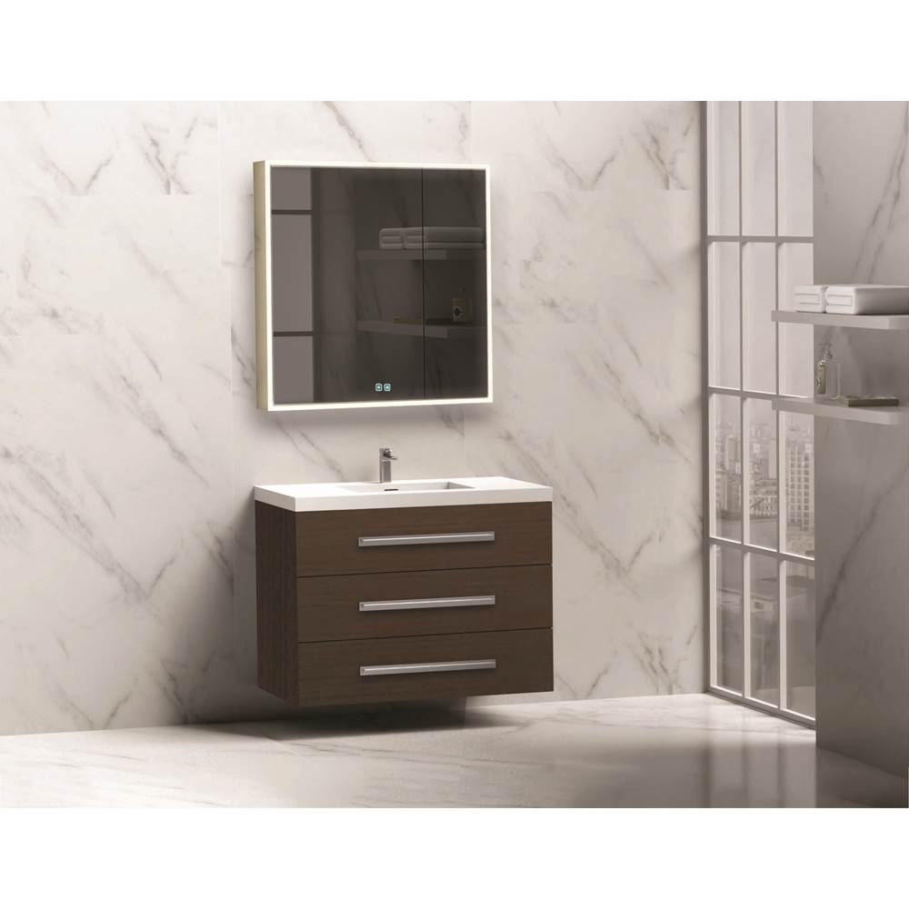 Madeli - Madeli Epic 36'' Wall hung Vanity Cabinet Walnut Finish/HW: Satin Brass(SB) - Walnut With Satin Brass