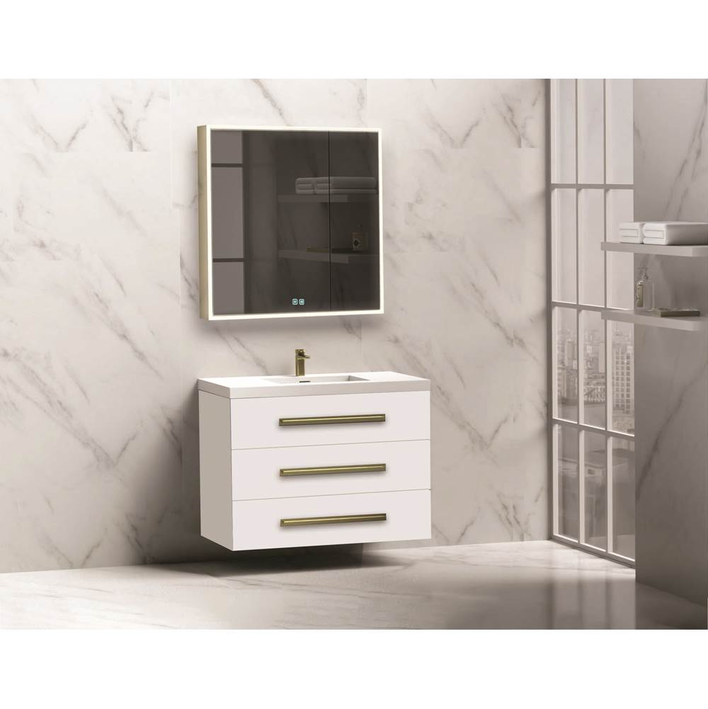 Madeli - Madeli Epic 36'' Wall hung Vanity Cabinet White Finish/HW: Satin Brass(SB) - White With Satin Brass
