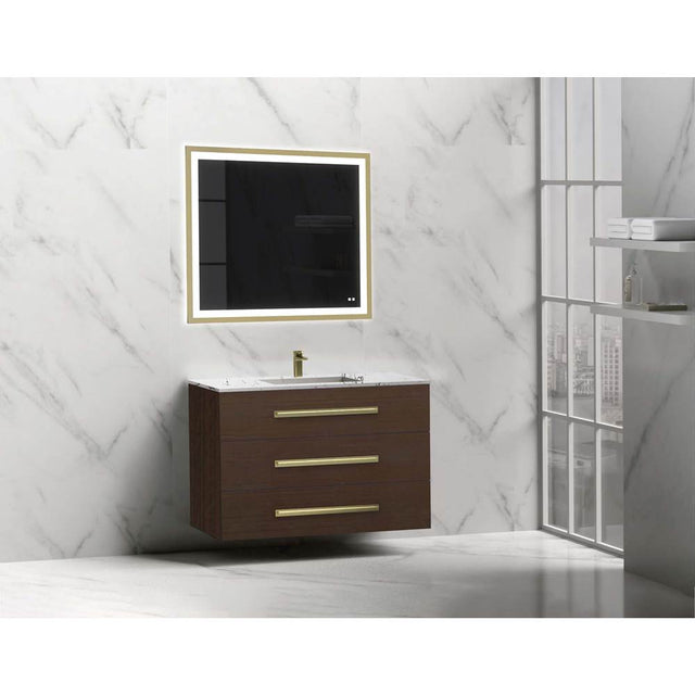 Madeli - Madeli Epic 42'' Wall hung Vanity Cabinet Walnut Finish/HW: Satin Brass(SB) - Walnut With Satin Brass