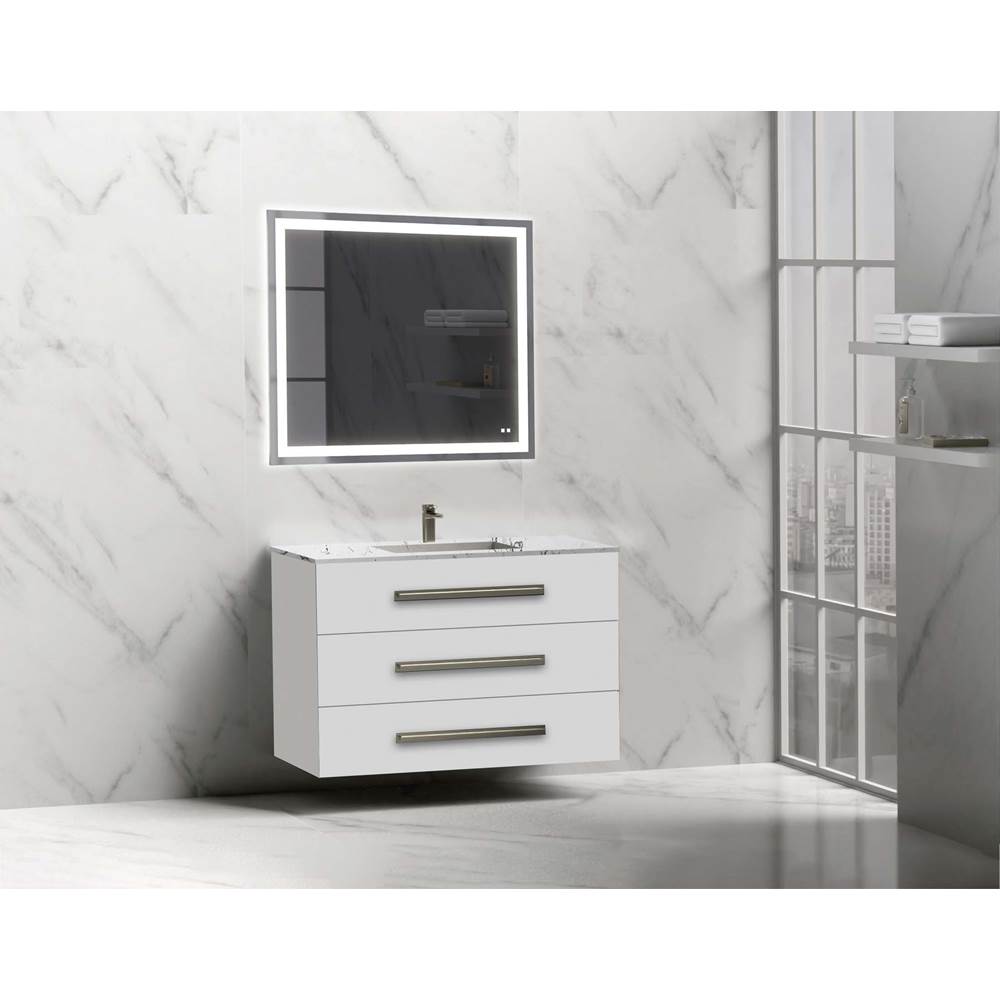 Madeli - Madeli Epic 42'' Wall hung Vanity Cabinet White Finish/HW: Satin Brass(SB) - White With Satin Brass
