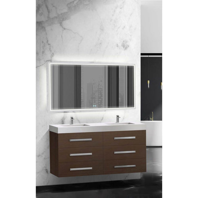 Madeli - Madeli Epic 60D'' Wall hung Vanity Cabinet Walnut Finish/HW: Polished Chrome(PC) - Walnut With Polished Chrome