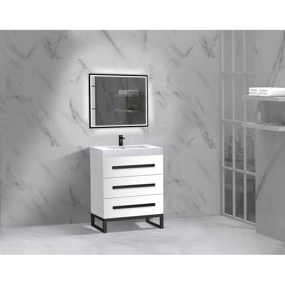Madeli - Madeli Icon 24'' Free standing Vanity Cabinet in White/HW: Polished Chrome(PC) - White With Polished Chrome