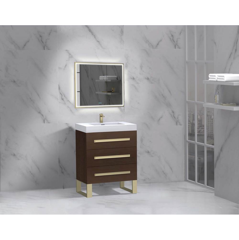 Madeli - Madeli Icon 24'' Free standing Vanity Cabinet in Walnut/HW: Polished Nickel(PN) - Walnut With Polished Nickel