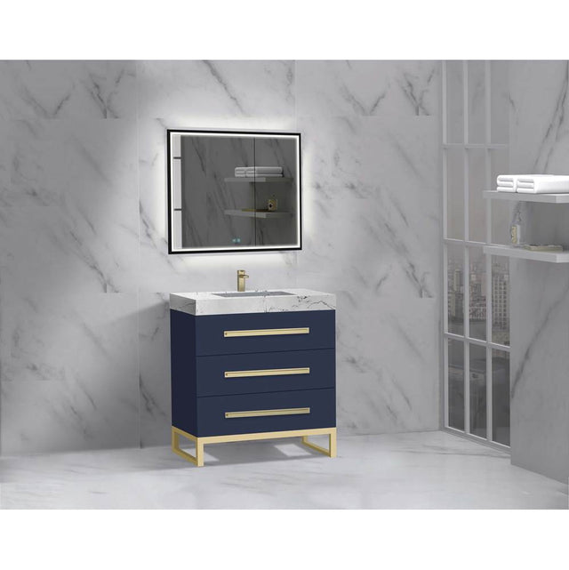 Madeli - Madeli Icon 30'' Free standing Vanity Cabinet in Sapphire/HW: Polished Chrome(PC) - Sapphire With Polished Chrome
