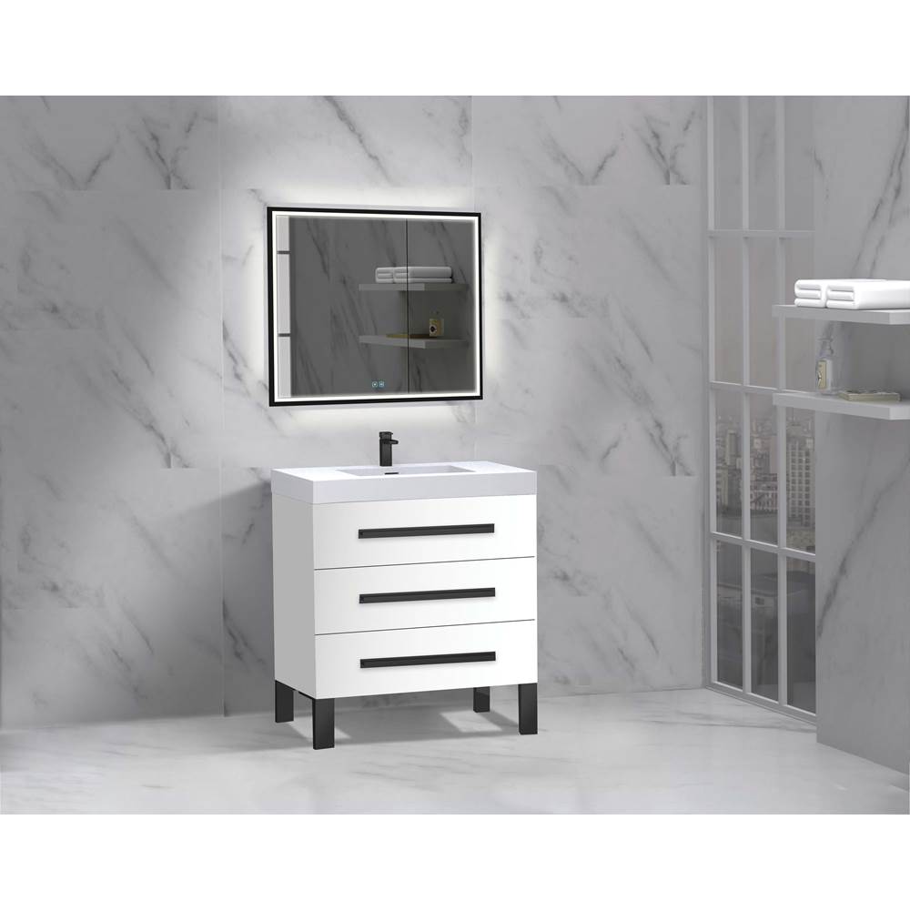 Madeli - Madeli Icon 30'' Free standing Vanity Cabinet in White/HW: Brushed Nickel(BN) - White With Brushed Nickel
