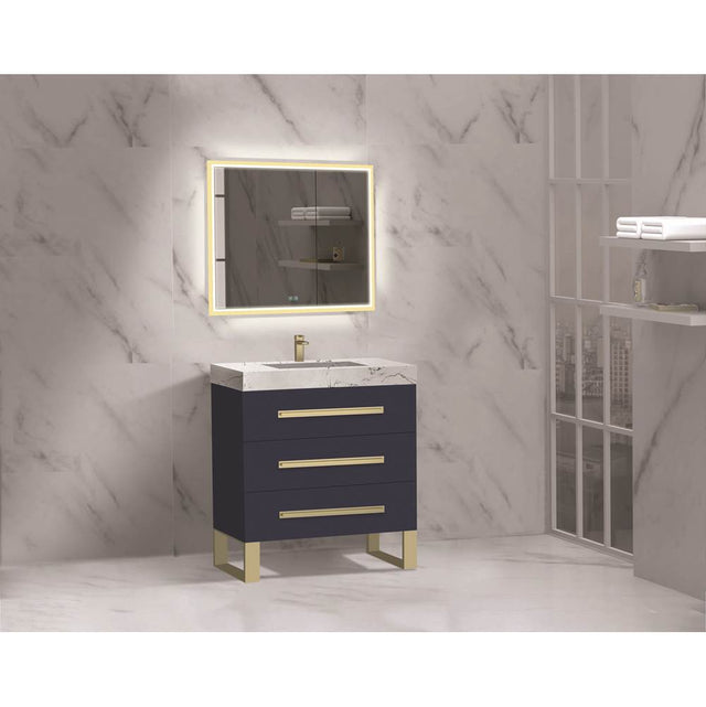 Madeli - Madeli Icon 30'' Free standing Vanity Cabinet in Sapphire/HW: Polished Nickel(PN) - Sapphire With Polished Nickel