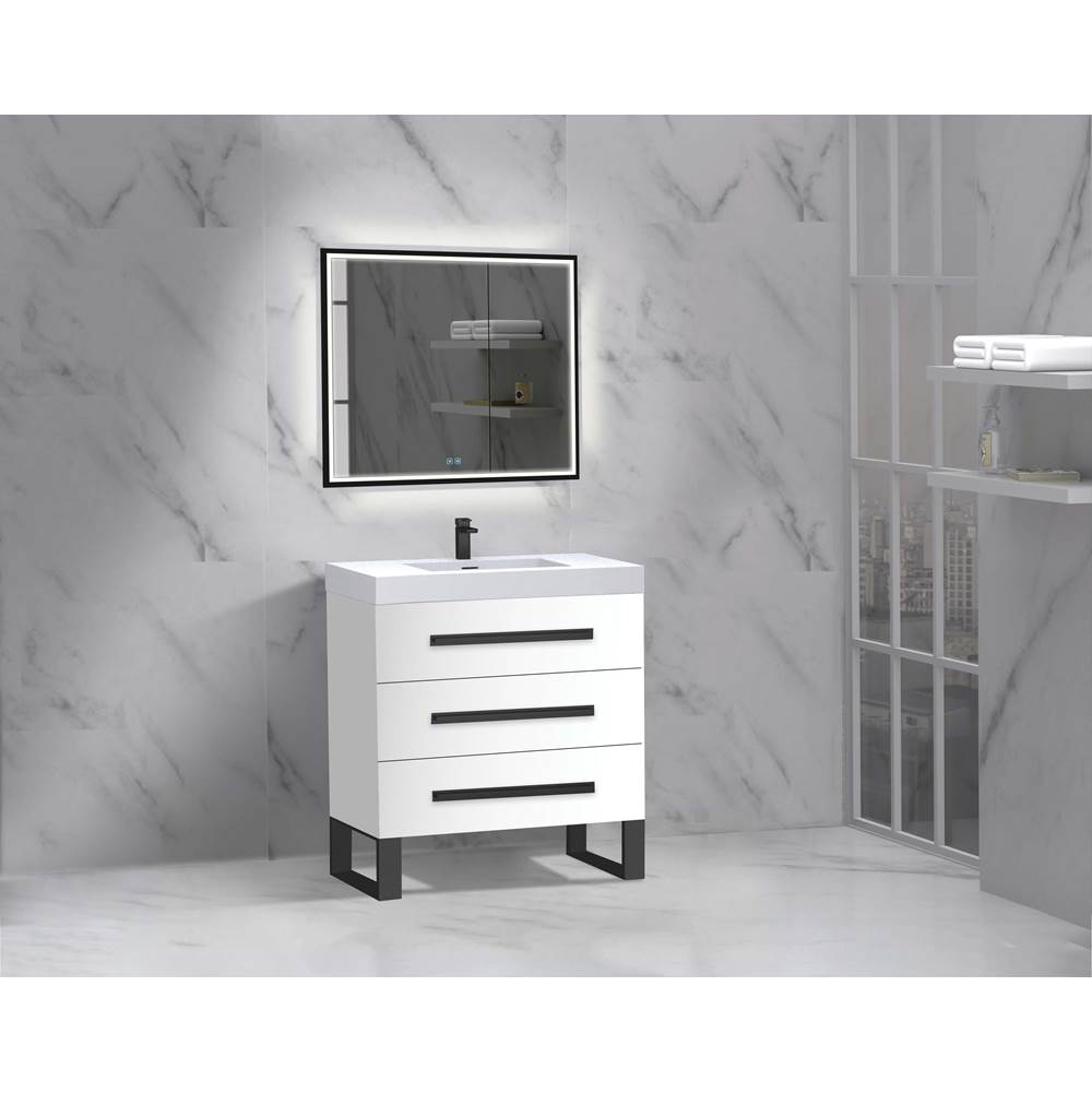 Madeli - Madeli Icon 30'' Free standing Vanity Cabinet in White/HW: Polished Nickel(PN) - White With Polished Nickel