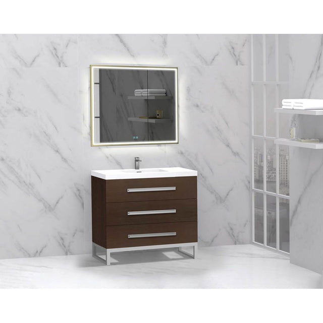 Madeli - Madeli Icon 36'' Free standing Vanity Cabinet in Walnut/HW: Polished Chrome(PC) - Walnut With Polished Chrome
