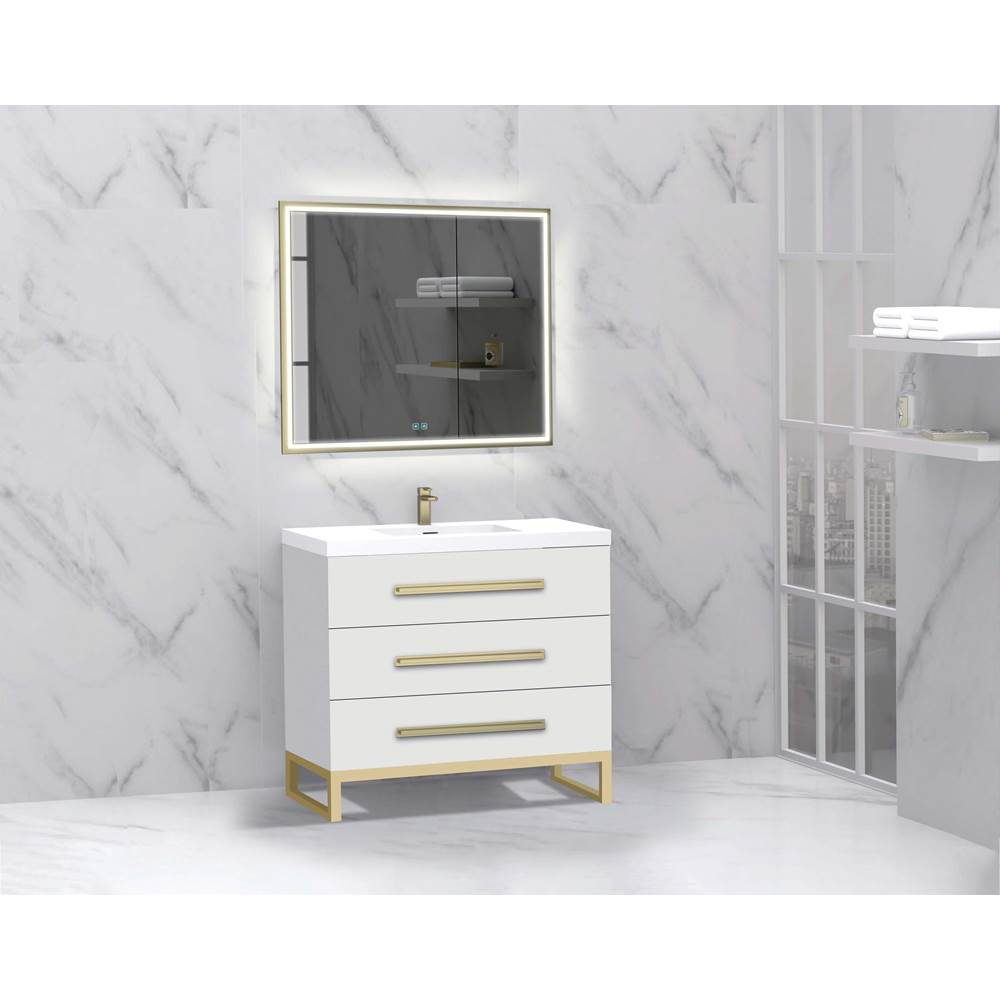 Madeli - Madeli Icon 36'' Free standing Vanity Cabinet in White/HW: Matte Black(MB) - White With Matte Black