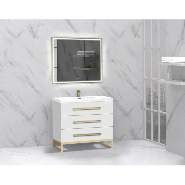 Madeli - Madeli Icon 36'' Free standing Vanity Cabinet in White/HW: Matte Black(MB) - White With Matte Black