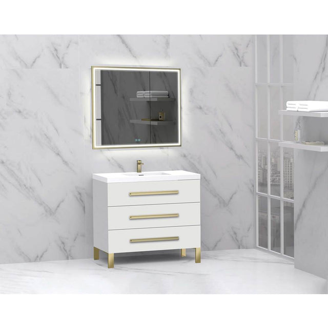Madeli - Madeli Icon 36'' Free standing Vanity Cabinet in White/HW: Brushed Nickel(BN) - White With Brushed Nickel