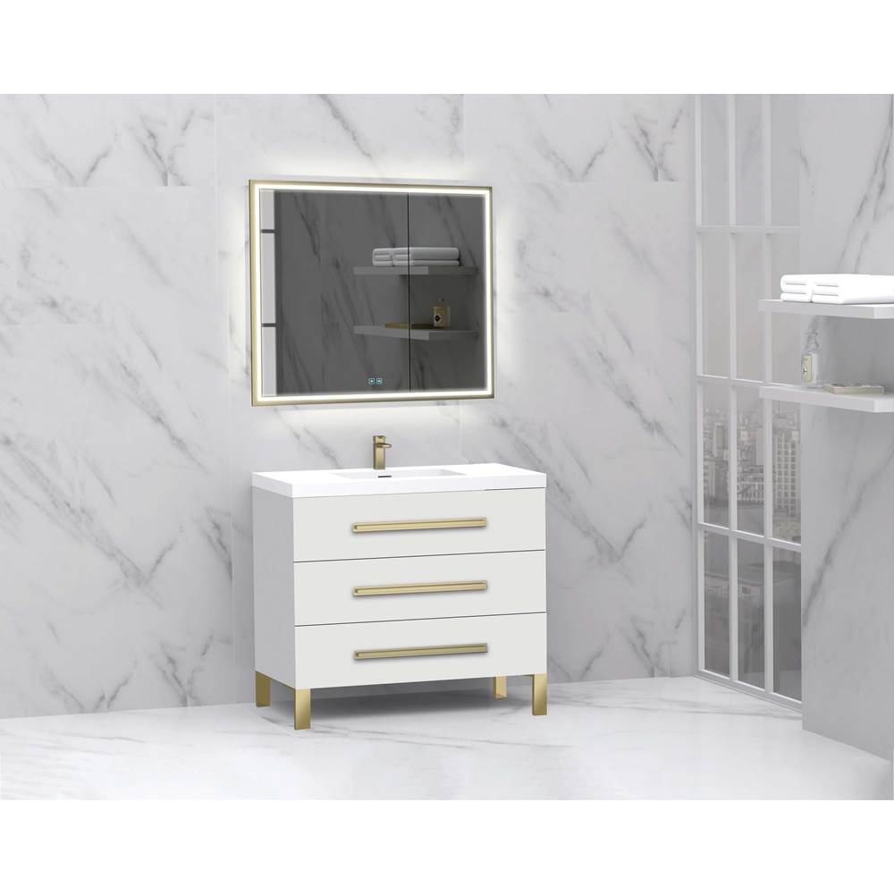 Madeli - Madeli Icon 36'' Free standing Vanity Cabinet in White/HW: Polished Nickel(PN) - White With Polished Nickel