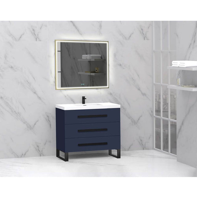 Madeli - Madeli Icon 36'' Free standing Vanity Cabinet in Sapphire/HW: Satin Brass(SB) - Sapphire With Satin Brass