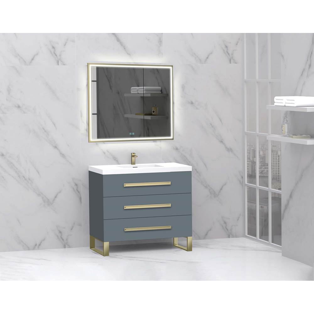 Madeli - Madeli Icon 36'' Free standing Vanity Cabinet in Studio Grey/HW: Satin Brass(SB) - Studio Gray With Satin Brass