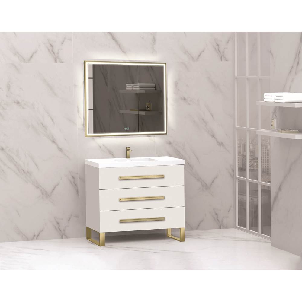 Madeli - Madeli Icon 36'' Free standing Vanity Cabinet in White/HW: Brushed Nickel(BN) - White With Brushed Nickel