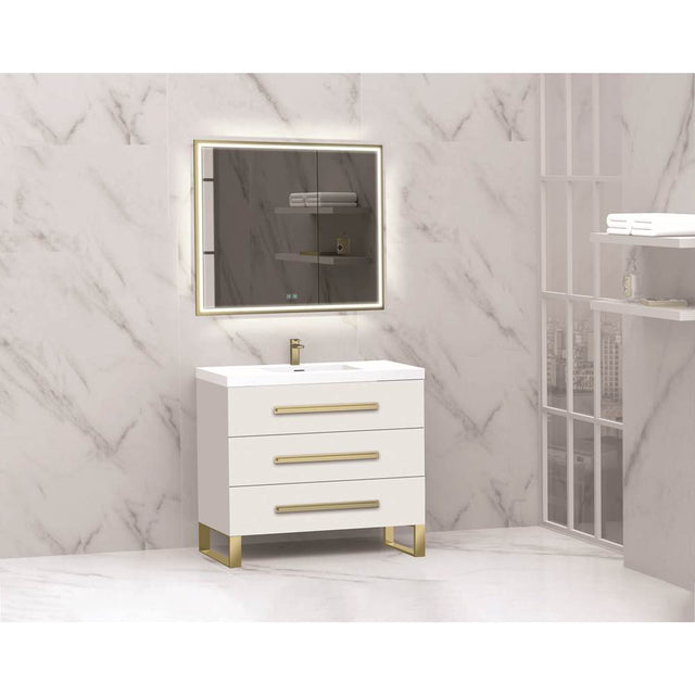 Madeli - Madeli Icon 36'' Free standing Vanity Cabinet in White/HW: Polished Chrome(PC) - White With Polished Chrome