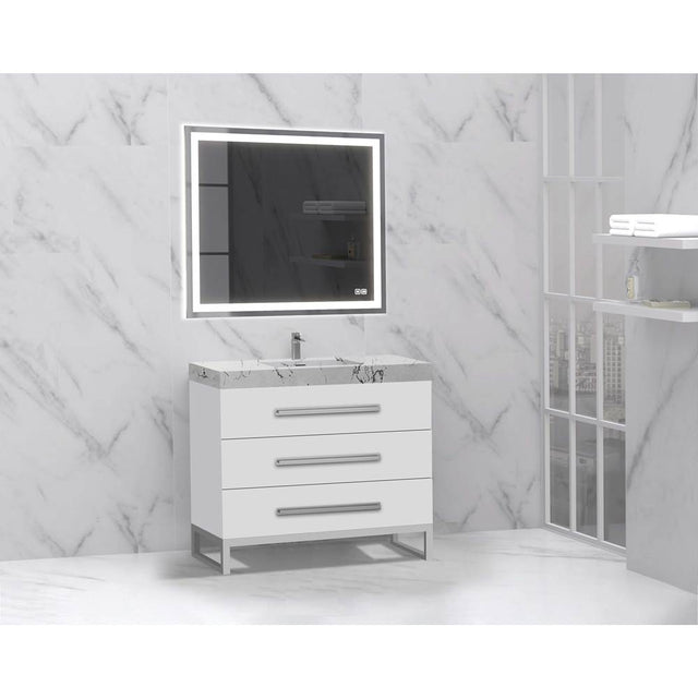 Madeli - Madeli Icon 42'' Free standing Vanity Cabinet in White/HW: Polished Nickel(PN) - White With Polished Nickel
