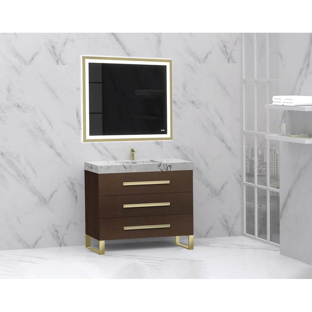 Madeli - Madeli Icon 42'' Free standing Vanity Cabinet in Walnut/HW: Polished Nickel(PN) - Walnut With Polished Nickel