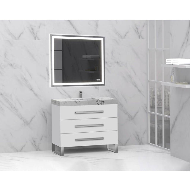 Madeli - Madeli Icon 42'' Free standing Vanity Cabinet in White/HW: Brushed Nickel(BN) - White With Brushed Nickel