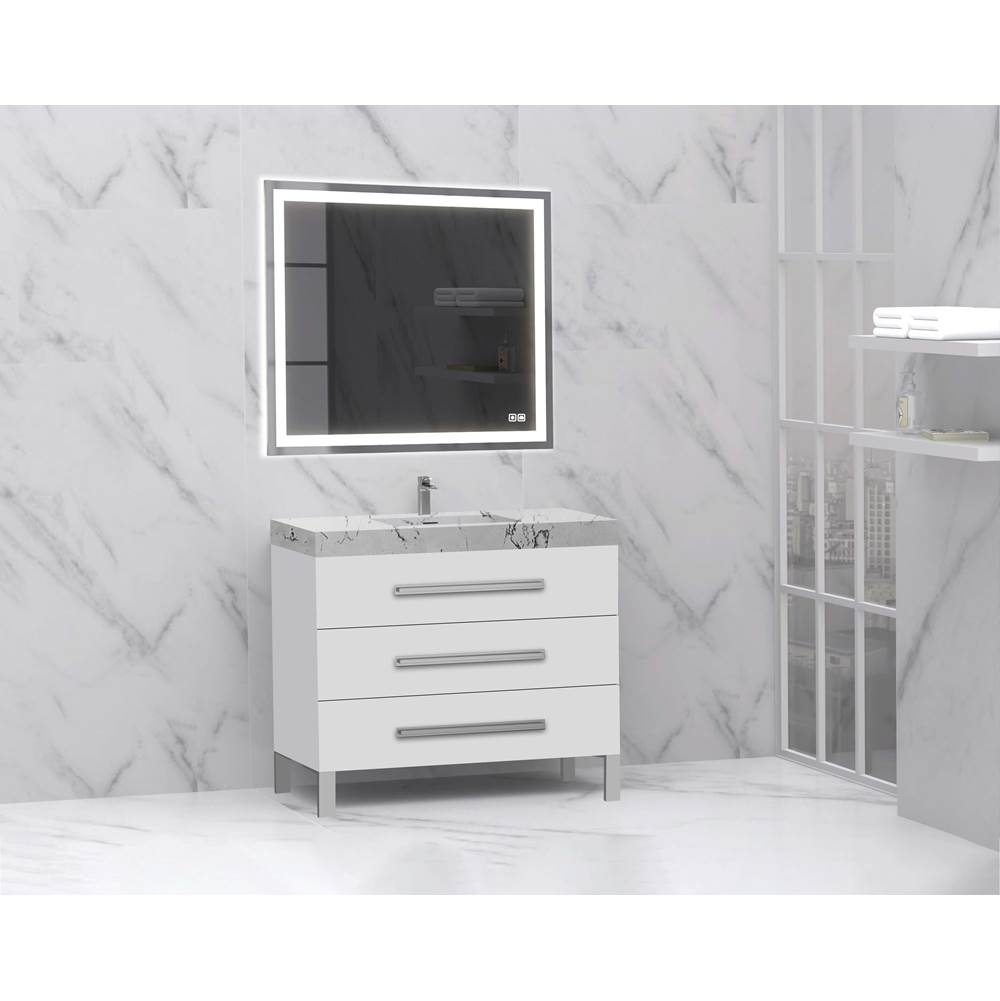 Madeli - Madeli Icon 42'' Free standing Vanity Cabinet in White/HW: Satin Brass(SB) - White With Satin Brass