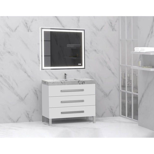 Madeli - Madeli Icon 42'' Free standing Vanity Cabinet in White/HW: Satin Brass(SB) - White With Satin Brass