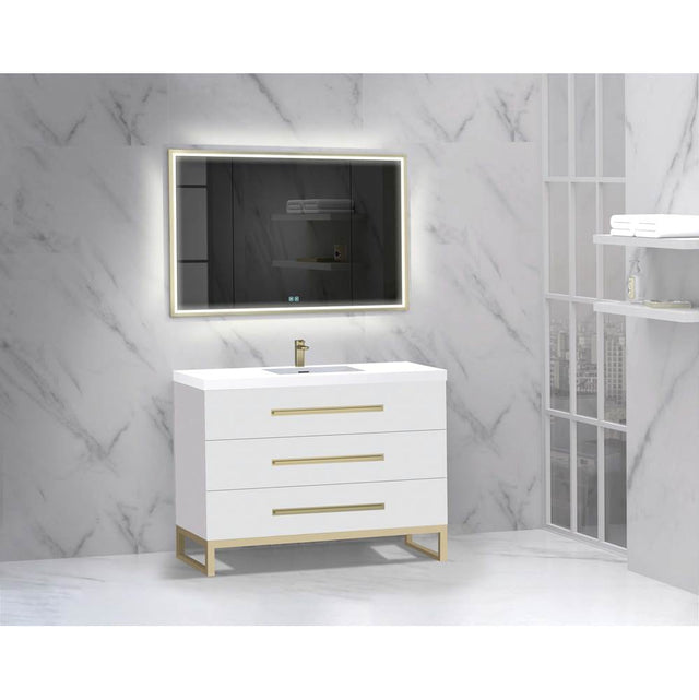 Madeli - Madeli Icon 48C'' Free standing Vanity Cabinet in White/HW: Brushed Nickel(BN) - White With Brushed Nickel